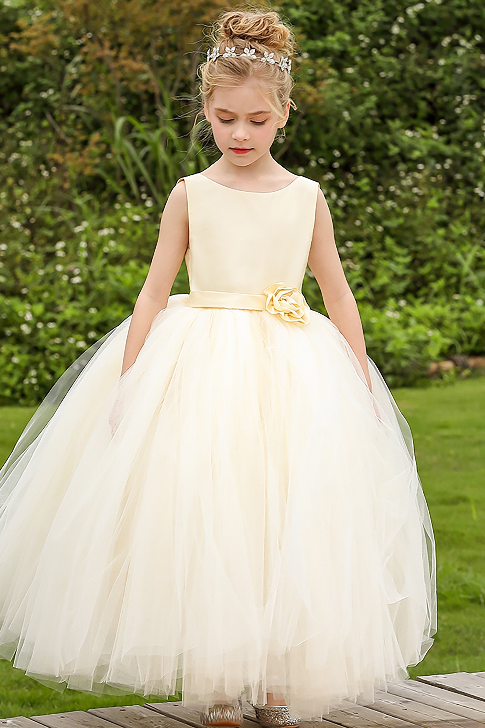 Satin Tulle Flower Girl hot Dress Floor-length