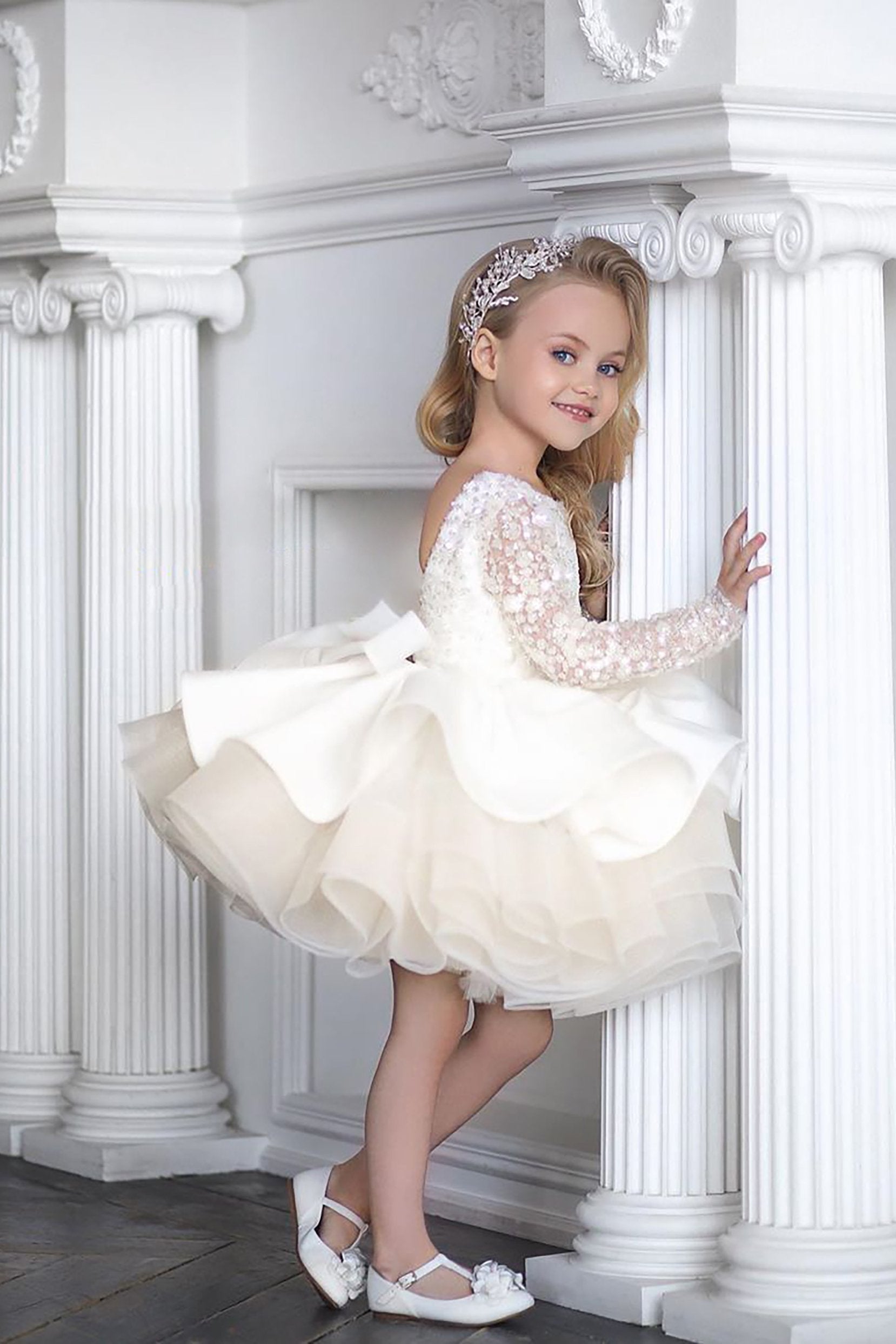 Long sleeve lace flower girl dress hotsell