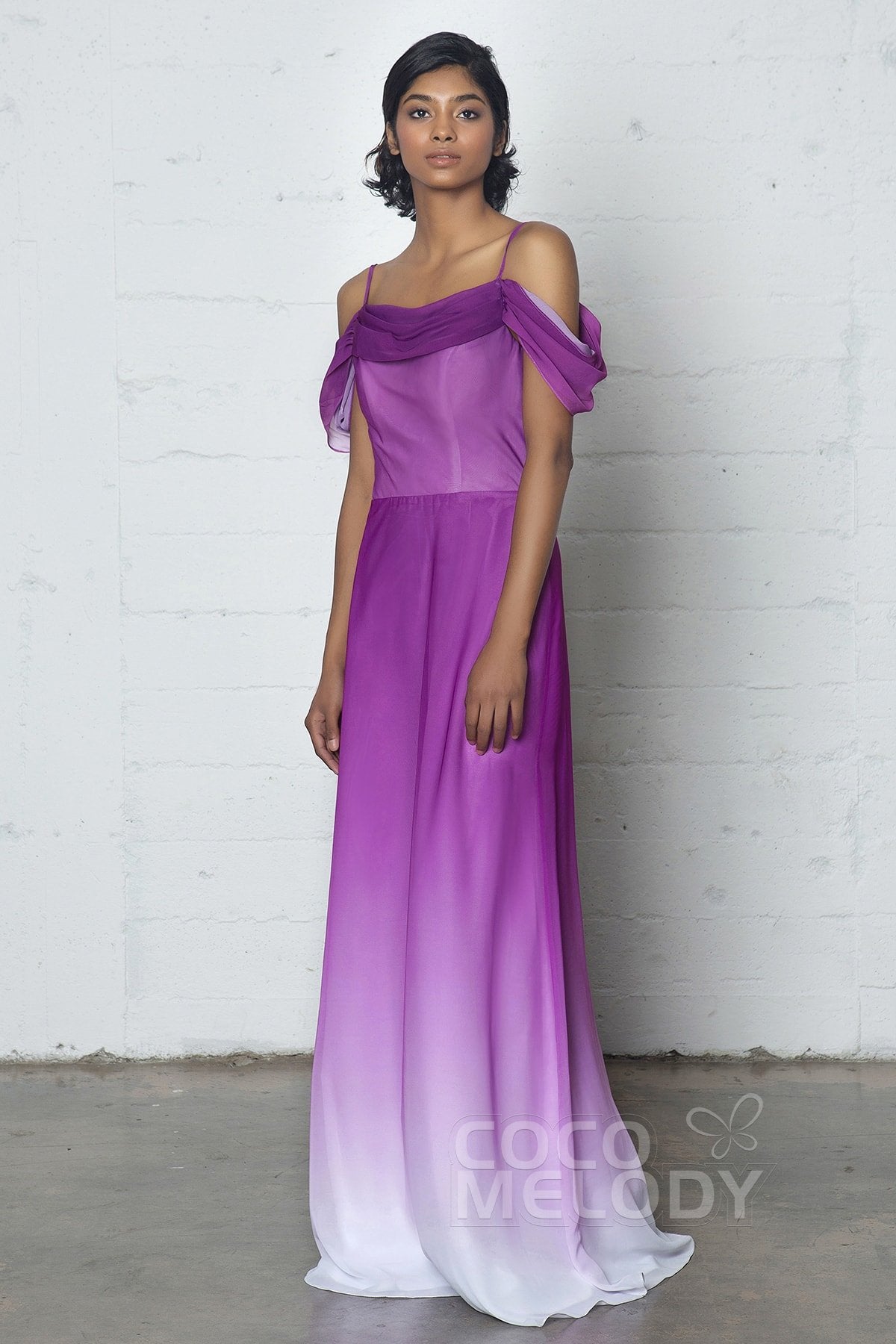 Cocomelody Sheath Column Floor Length Ombre Chiffon Dress COZF17012