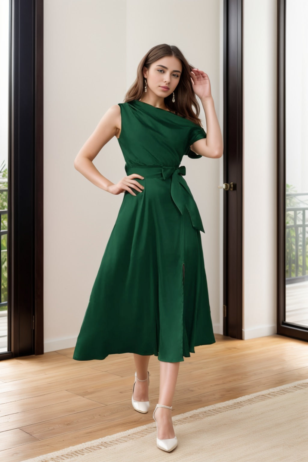 Green tea fashion length cocktail dress