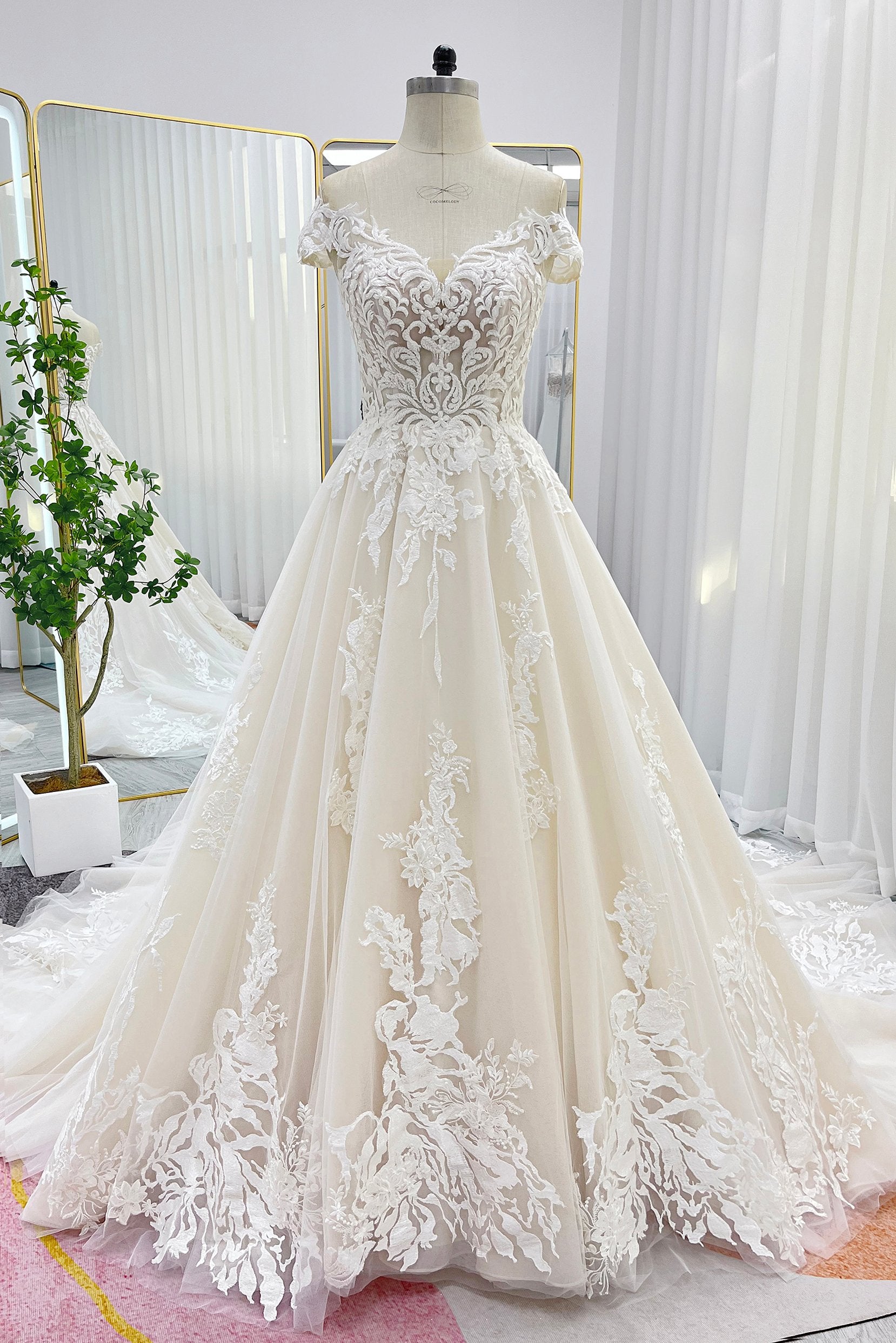 Ball Gown Natural Chapel Train Lace Tulle Zipper With Buttons