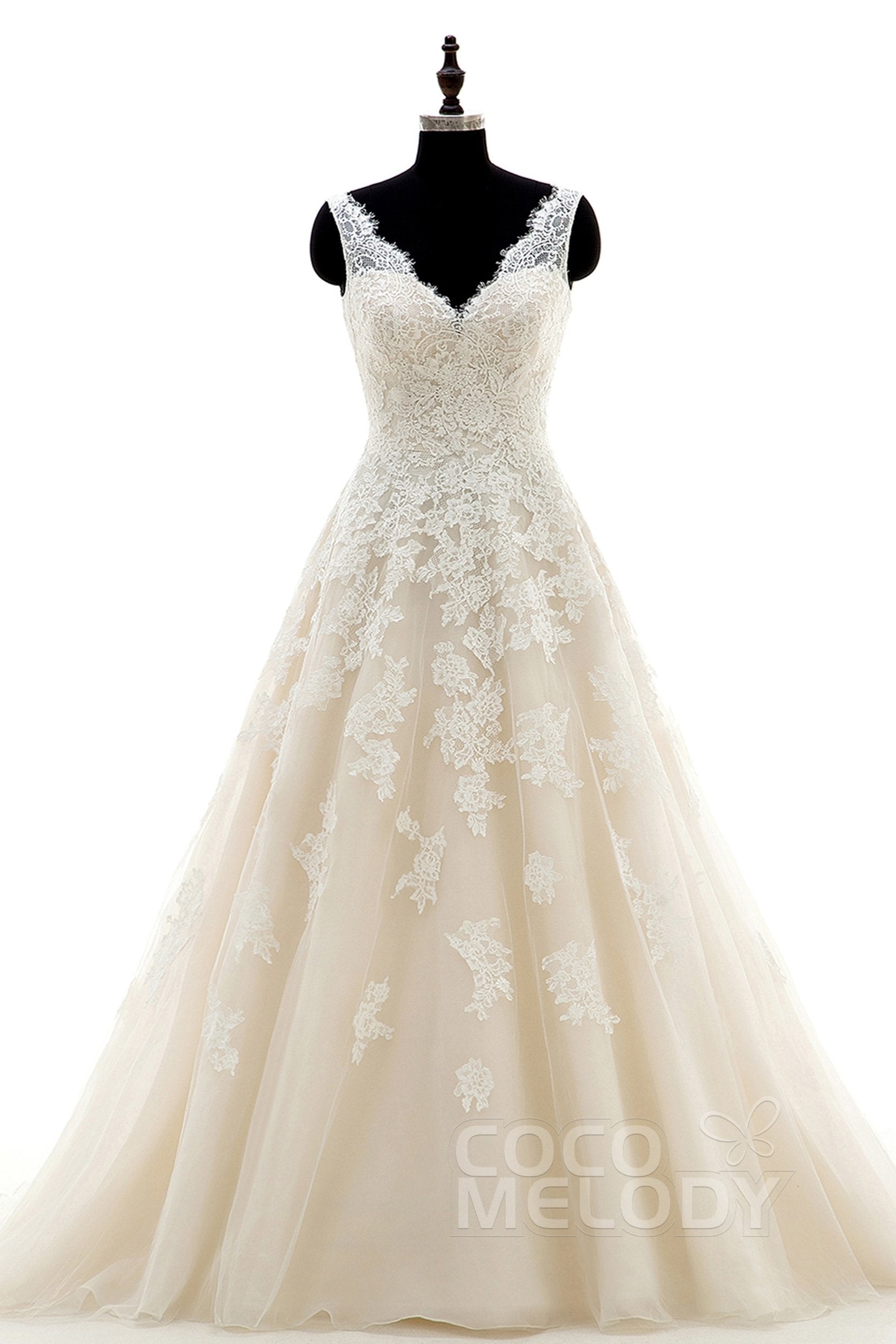 A-Line Court Train Tulle and Lace Wedding Dress CWAT16004