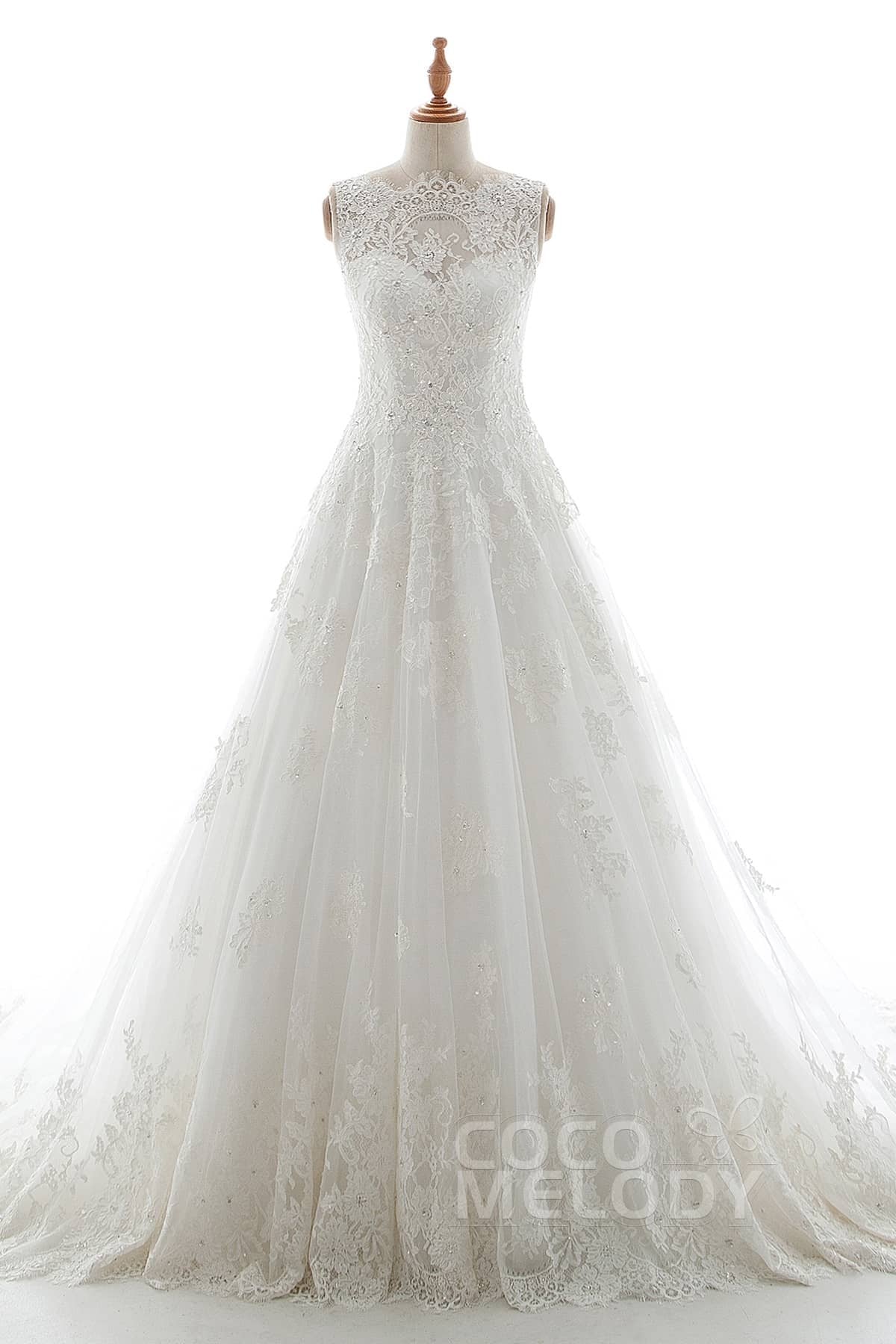 A Line Train Tulle and Elastic Satin Wedding Dress LD5191 COCOMELODY