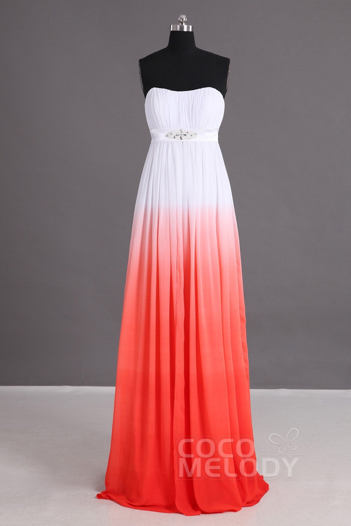 Sheath Column Floor Length Chiffon Bridesmaid Dress PR2917 Fiery Red