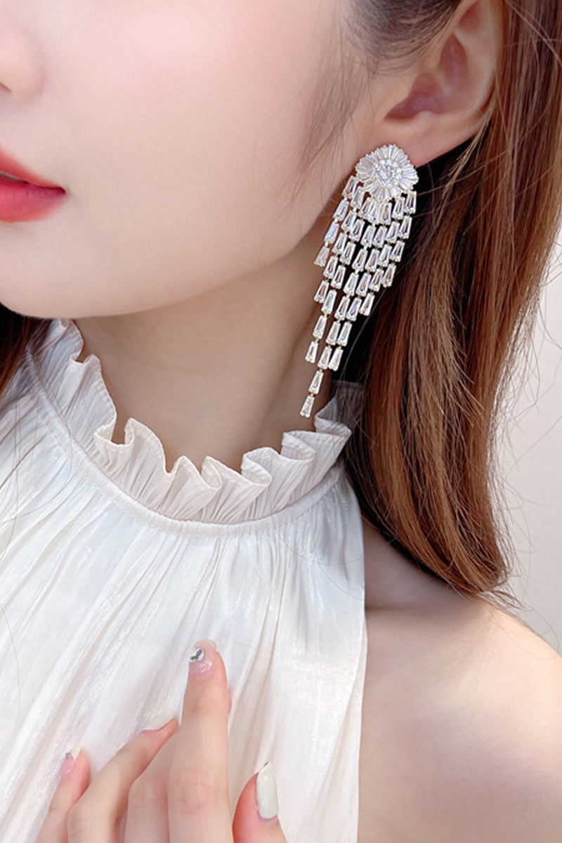 Zircon long tassel earrings 712757587269