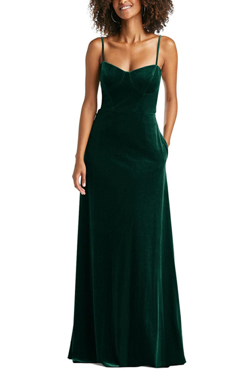 A-Line Maxi Velvet Bridesmaid Dress 632358899575