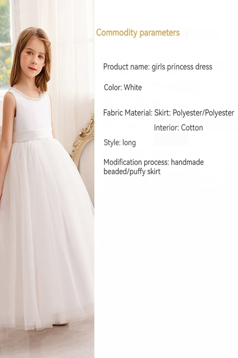 A-Line Scoop Neck Satin/Tulle Flower Girl Dresses With Bow(s)/Beading 752041855392