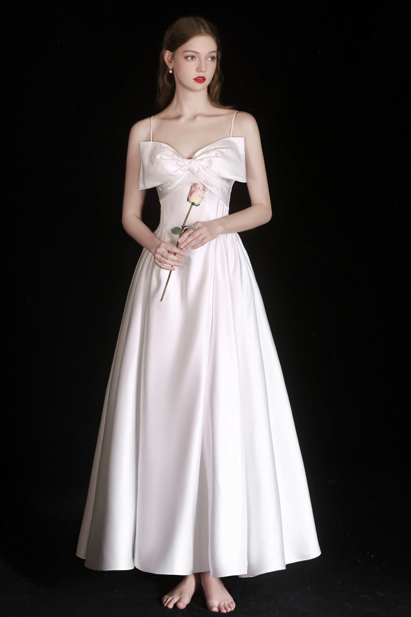 A-Line Ankle Length Satin Wedding Dress 786848999314