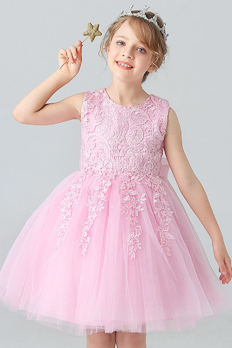 A-Line Scoop Neck Sleeveless Lace/Tulle Flower Girl Dresses With Bow(s) 728999018070