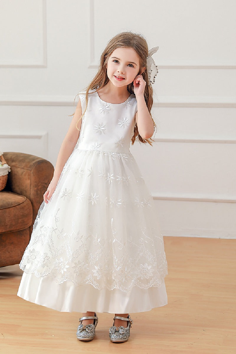 A-Line/two-piece Scoop Neck Long Sleeve Lace Flower Girl Dresses 785738686737