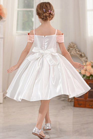 Ball-Gown/Princess Off the Shoulder Short Sleeves Organza Midi Flower Girl 805458209694