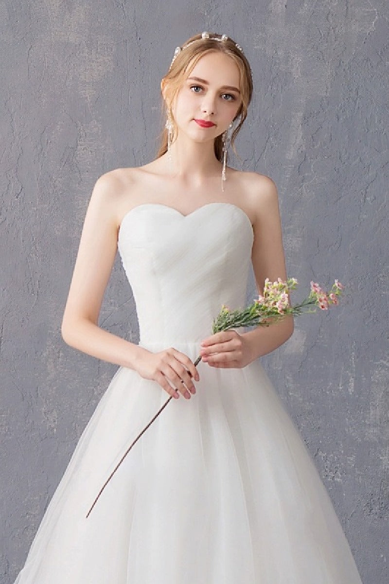 A-Line Sweep-Brush Train Tulle Wedding Dress 862474999321