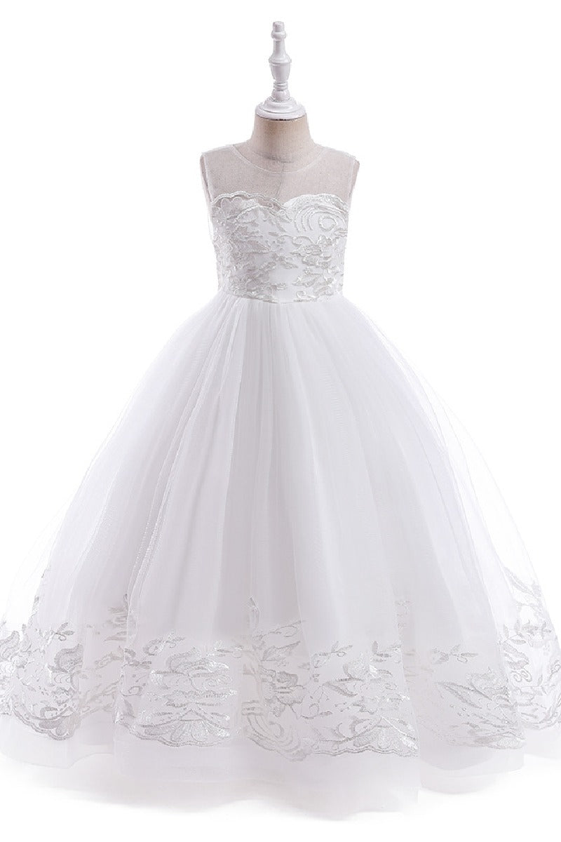 A-Line Illusion Neck Sleeveless Lace/Tulle Flower Girl Dresses 687333472255