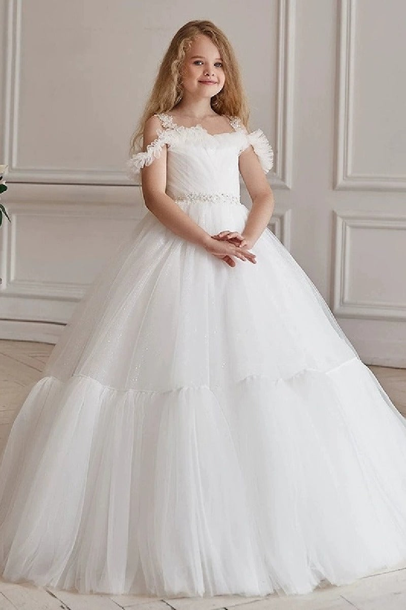 A-Line Off The Shoulder Neck Tulle Maxi  Flower Girl Dresses 736522892717