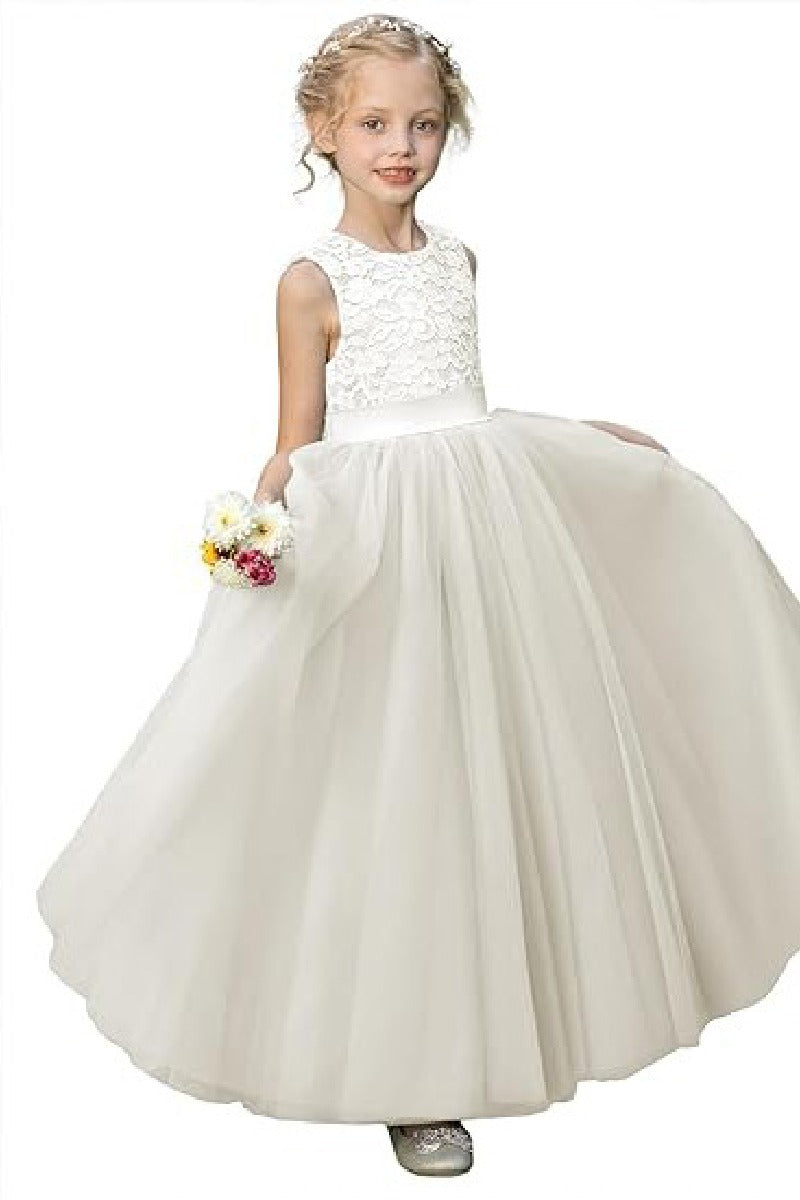 A-Line/Princess Scoop Neck  Tulle Flower Girl Dresses With Sash/Bow 797915415325