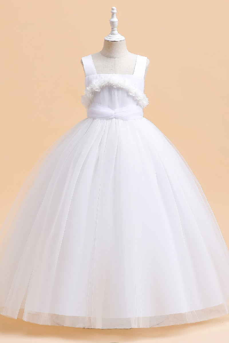 A-Line Straps Neck Tulle Maxi Flower Girl Dresses 848520948280