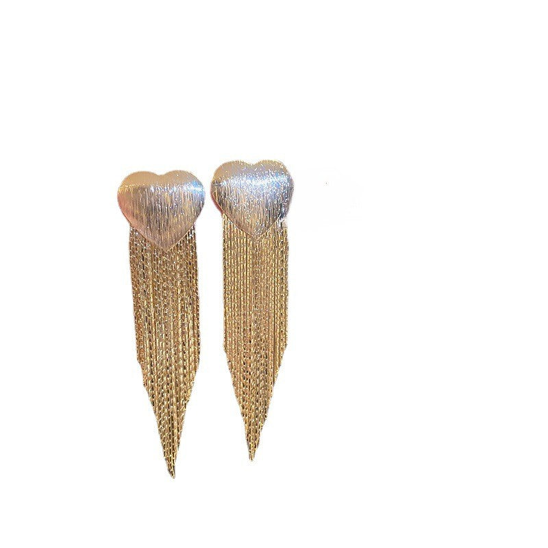 Silver needle heart square metal tassel earrings 687956869389