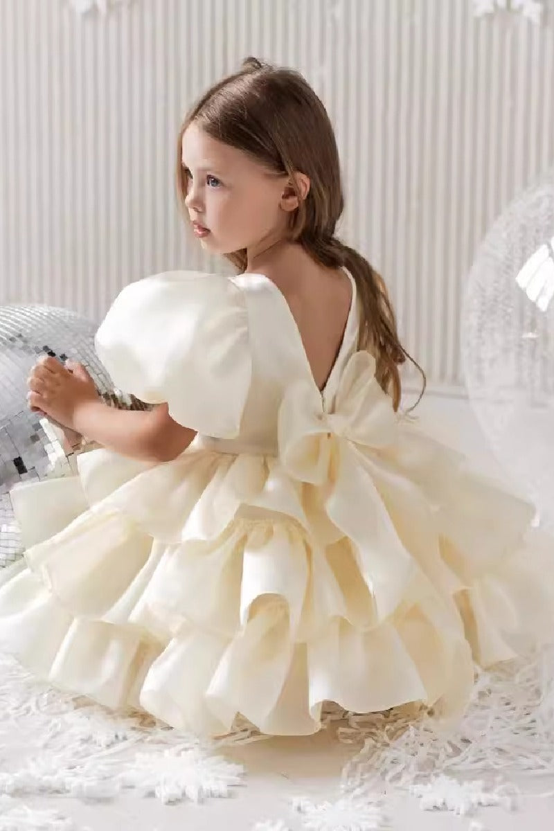 Ball Gown Scoop Neck Puff Sleeves Mini Organza Flower Girl Dresses 793950591528