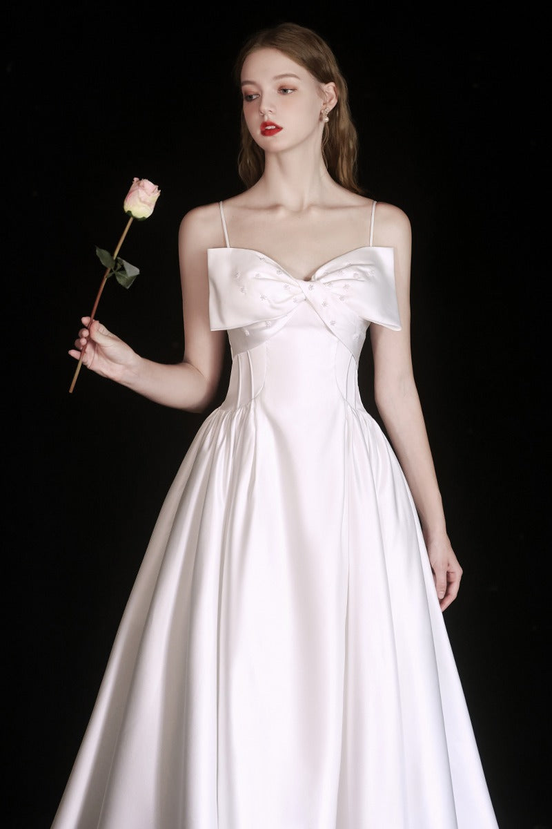 A-Line Ankle Length Satin Wedding Dress 786848999314