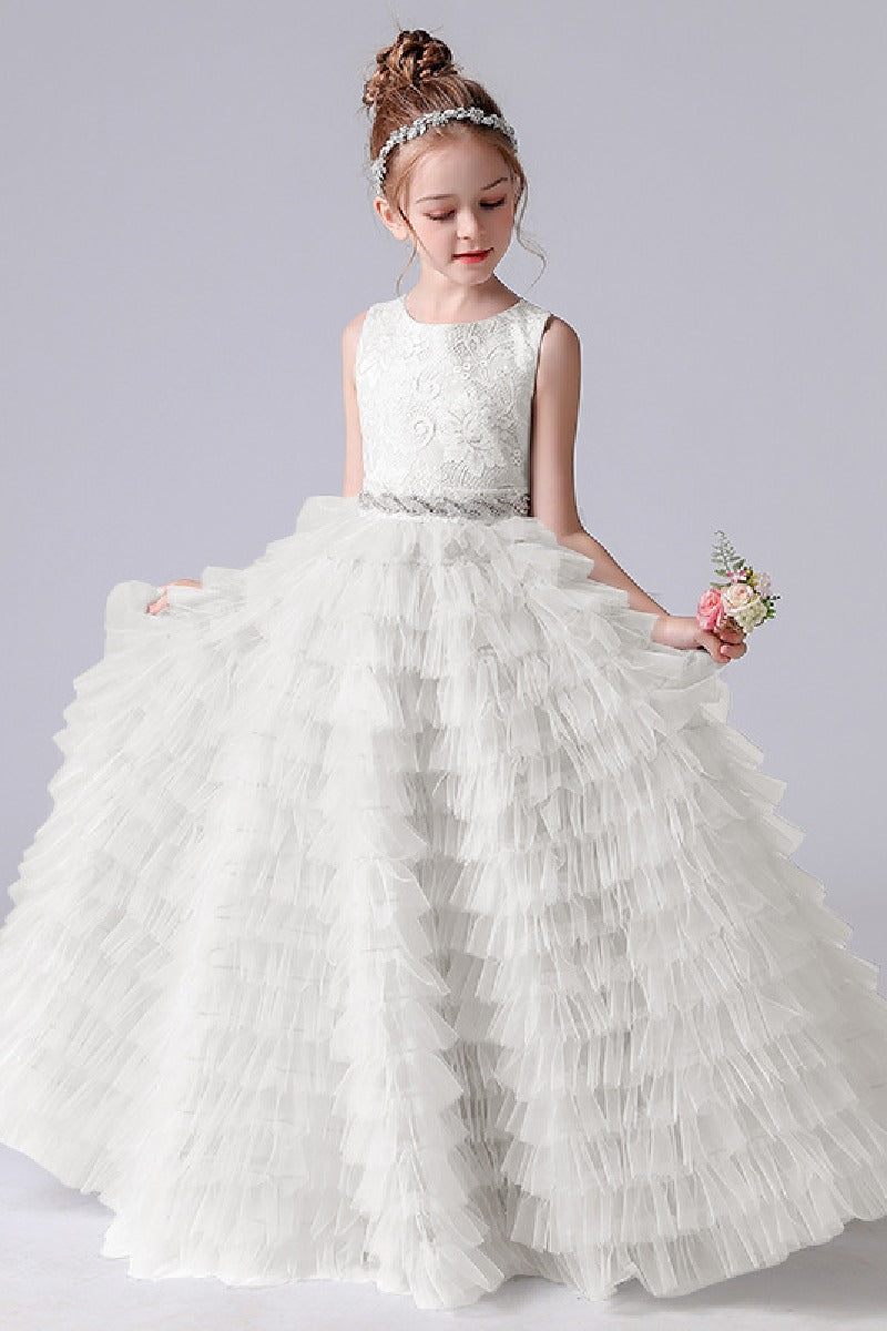 A-line/Princess Scoop Neck Sleeveless Tulle Flower Girl Dress 671801710383