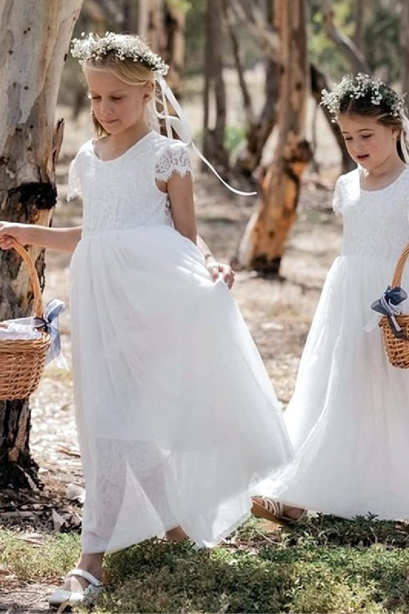 A-Line Scoop Tulle Maxi Flower Girl Dresses 726349641734