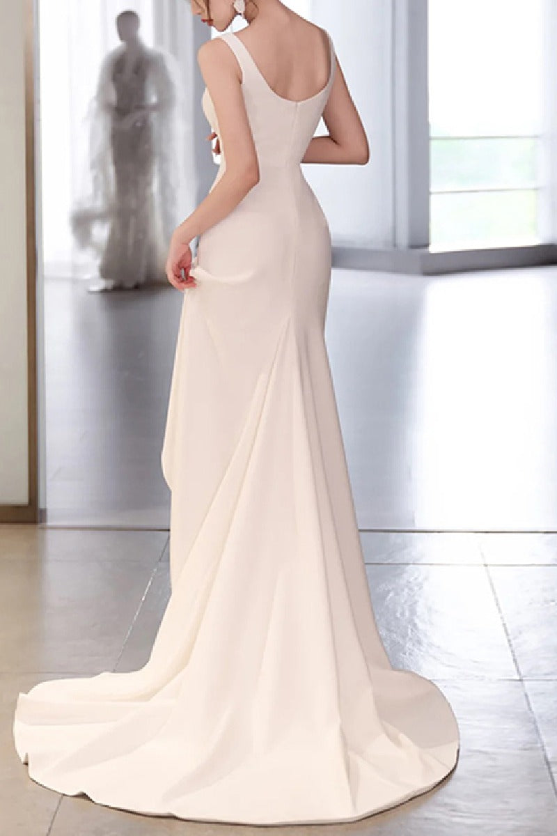 Trumpet-Mermaid Sweep-Brush Train Satin Wedding Dress 725558120815