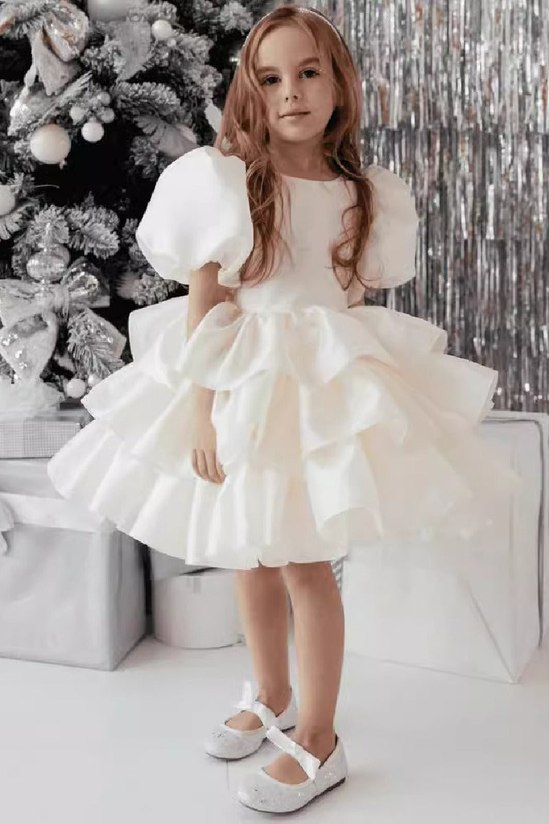 Ball Gown Scoop Neck Puff Sleeves Mini Organza Flower Girl Dresses 793950591528