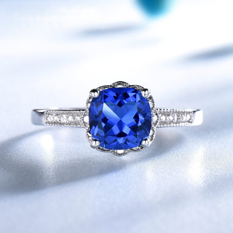 Latest Design Sterling Silver 925 Gemstone Jewelry Ring Blue Sapphire Women Ring  615724208673