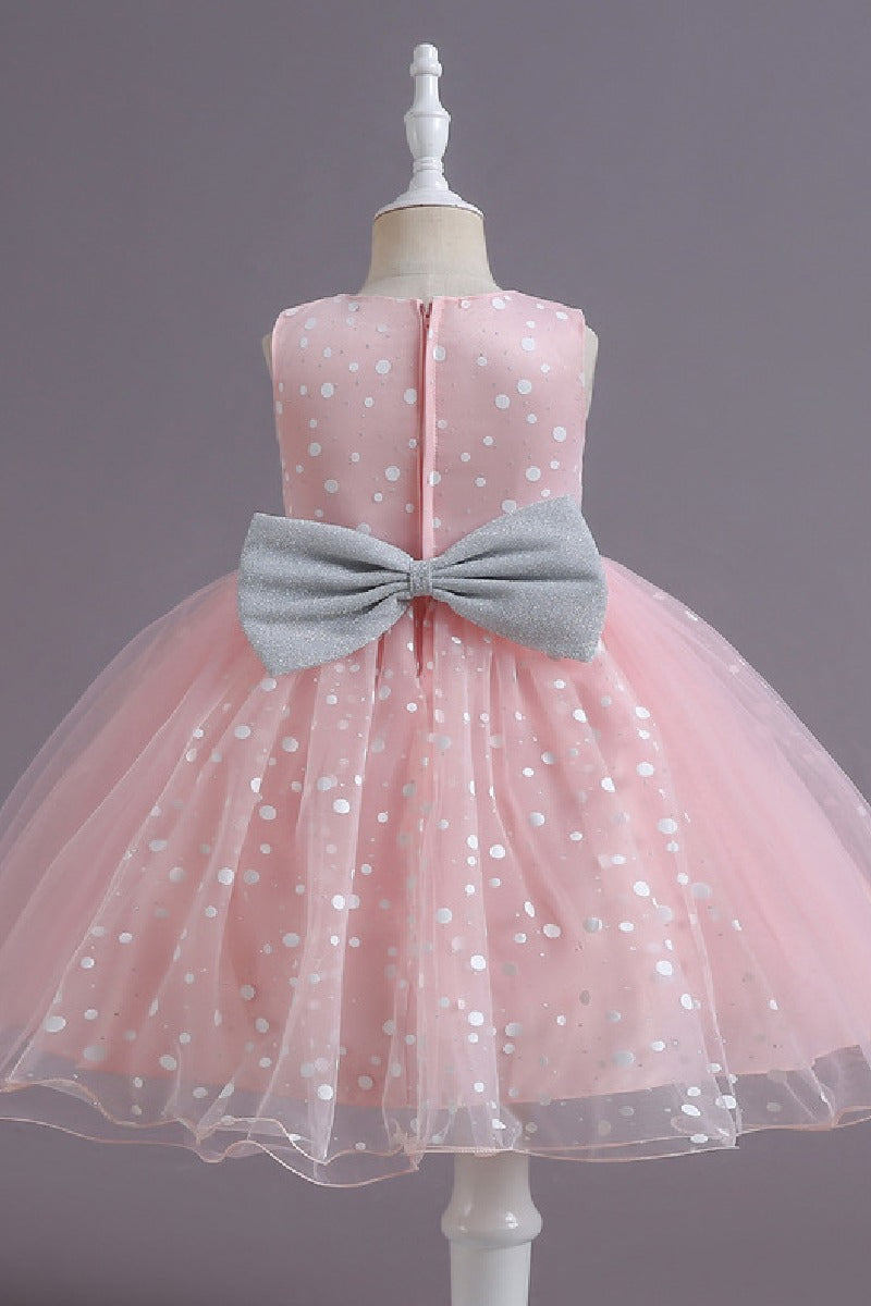 Ball-Gown Scoop Neck Sleeveless Dot Print/Tulle Flower Girl Dresses With Bow(s) 675366554705