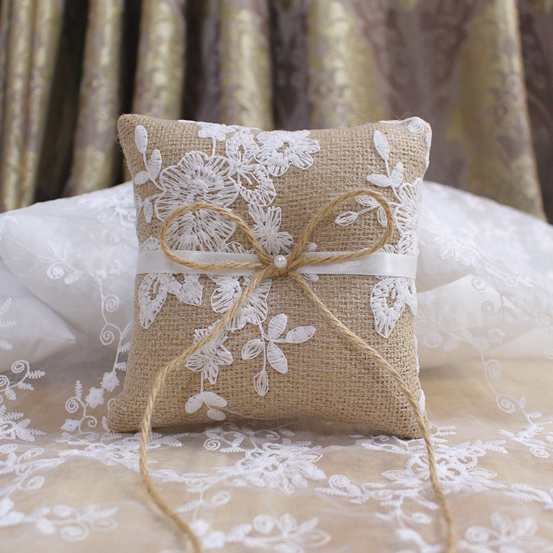 Lace linen bow Ring Pillow 586424559496