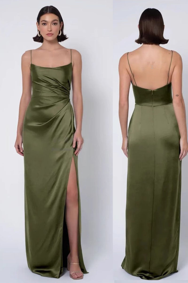 A-Line Maxi Elastic Silk like Satin Bridesmaid Dress 837517387217