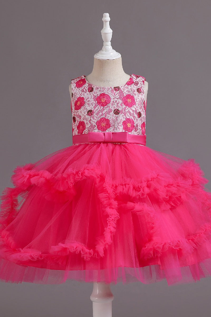 A-Line Scoop Neck Printed lace/Tulle Flower Girl Dresses With Cascading Ruffles 677572994905