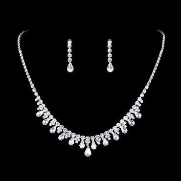 Luxury Sparkly silver plated bridal necklace Earrings set rhinestones Wedding accessories  596189821362