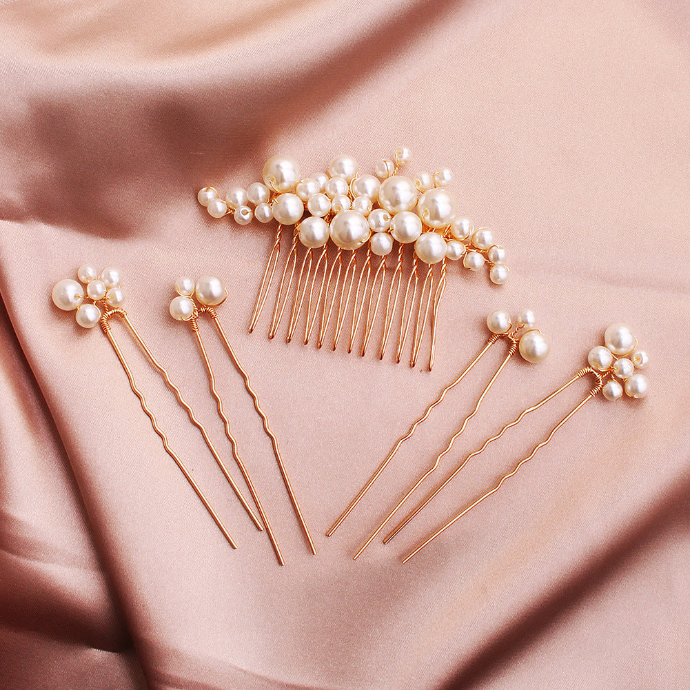 Bridal Accessories Sweet headdress set Handmade pearl U-shaped hair comb 596845385157