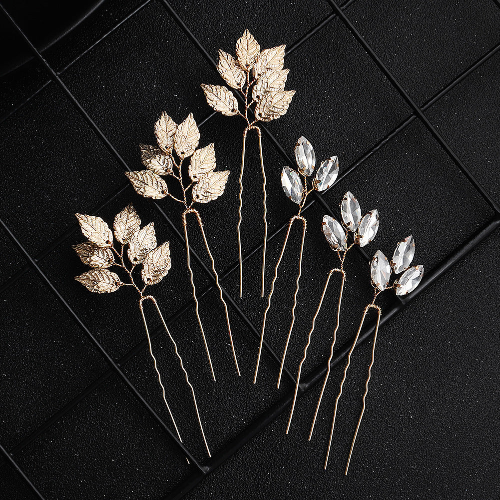 Alloy leaf simple updo hairpin high-grade rhinestone bridal wedding accessories  602380582728