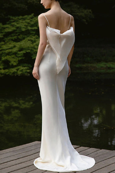 Trumpet-Mermaid Sweep-Brush Train  Satin  Wedding Dress 753902519963