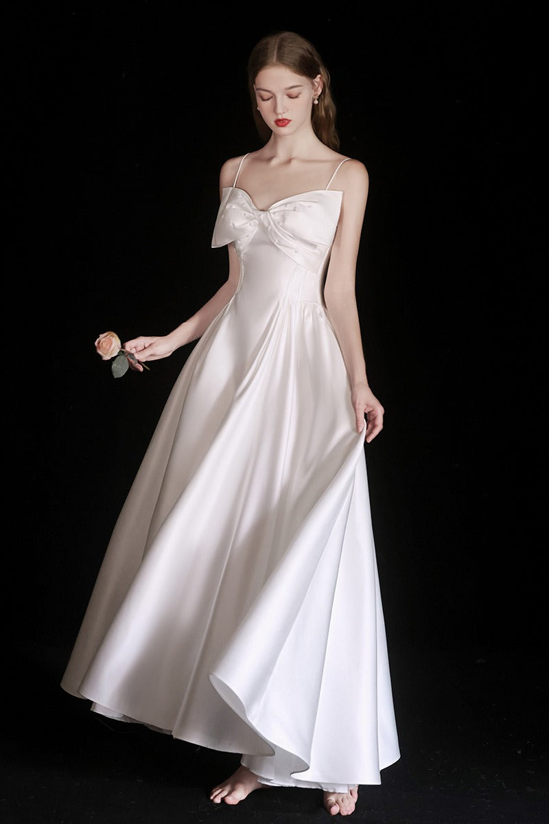 A-Line Ankle Length Satin Wedding Dress 786848999314