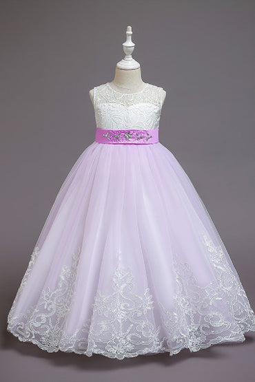 A-line floor length tulle lace flower girl dress 621667738228