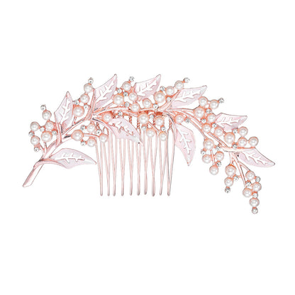 INS style bridal bridal headpiece alloy hollow leaf hair comb Pearl rhinestone disc hair insert comb 597016876018