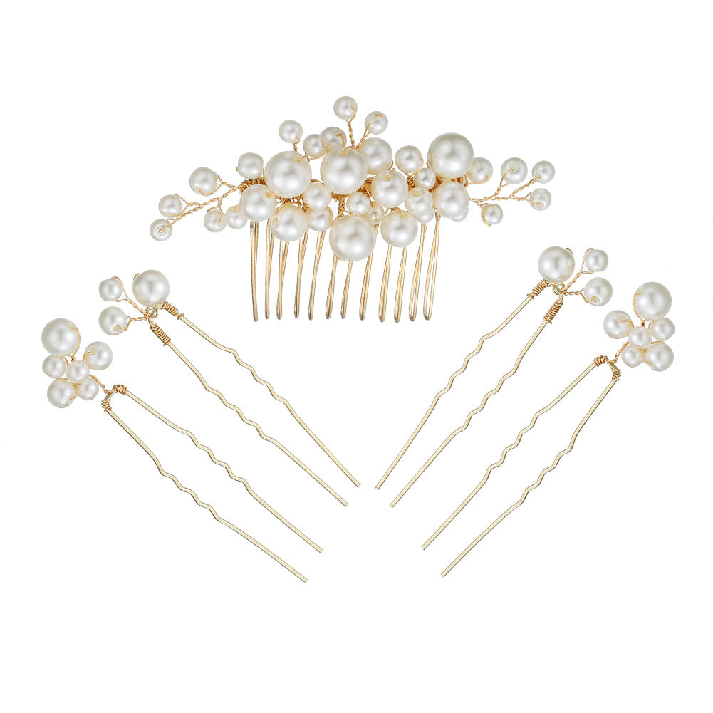 Bridal Accessories Sweet headdress set Handmade pearl U-shaped hair comb 596845385157