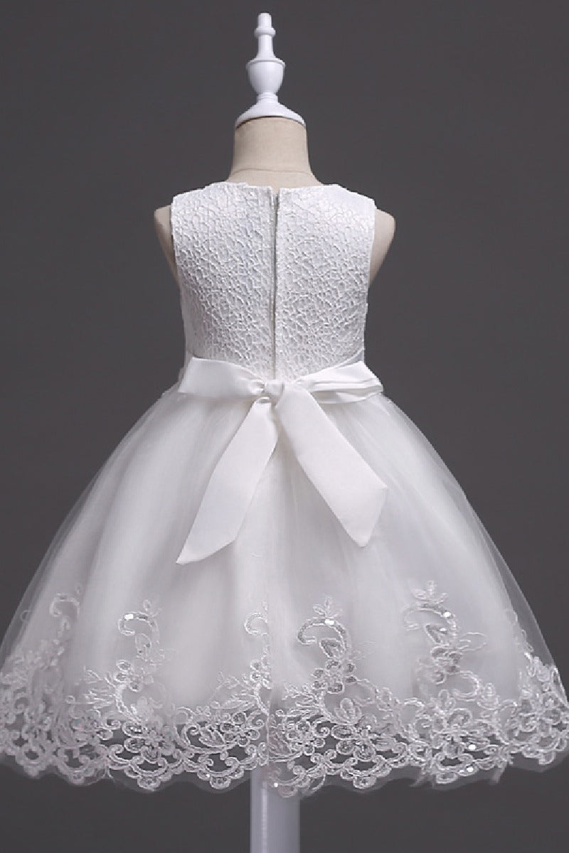 A-Line Scoop Neck Sleeveless Lace/Tulle Flower Girl Dresses With Bow(s) 554482591853