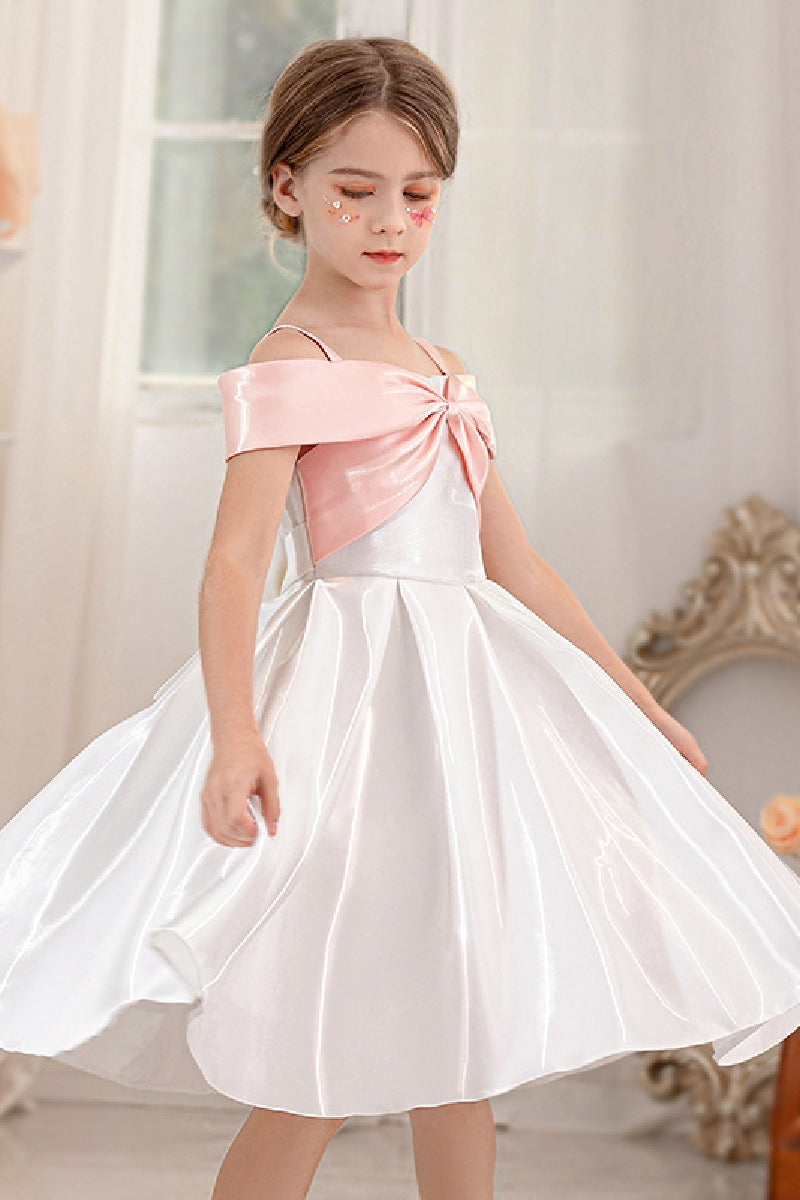 Ball-Gown/Princess Off the Shoulder Short Sleeves Organza Midi Flower Girl 805458209694