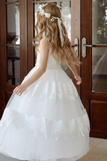 A-Line Illusion Neck Tulle Maxi Flower Girl Dresses 778034985750