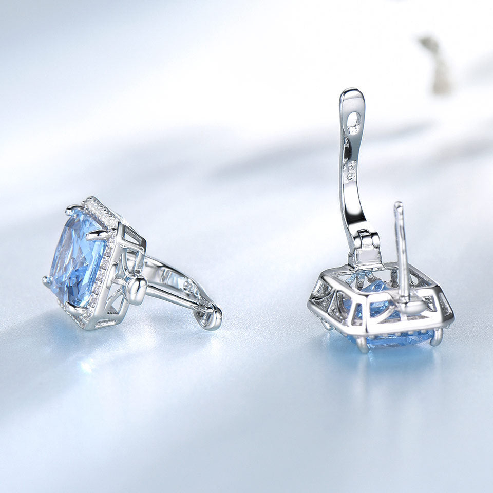 Sky blue topaz square earrings with diamonds 616219943551