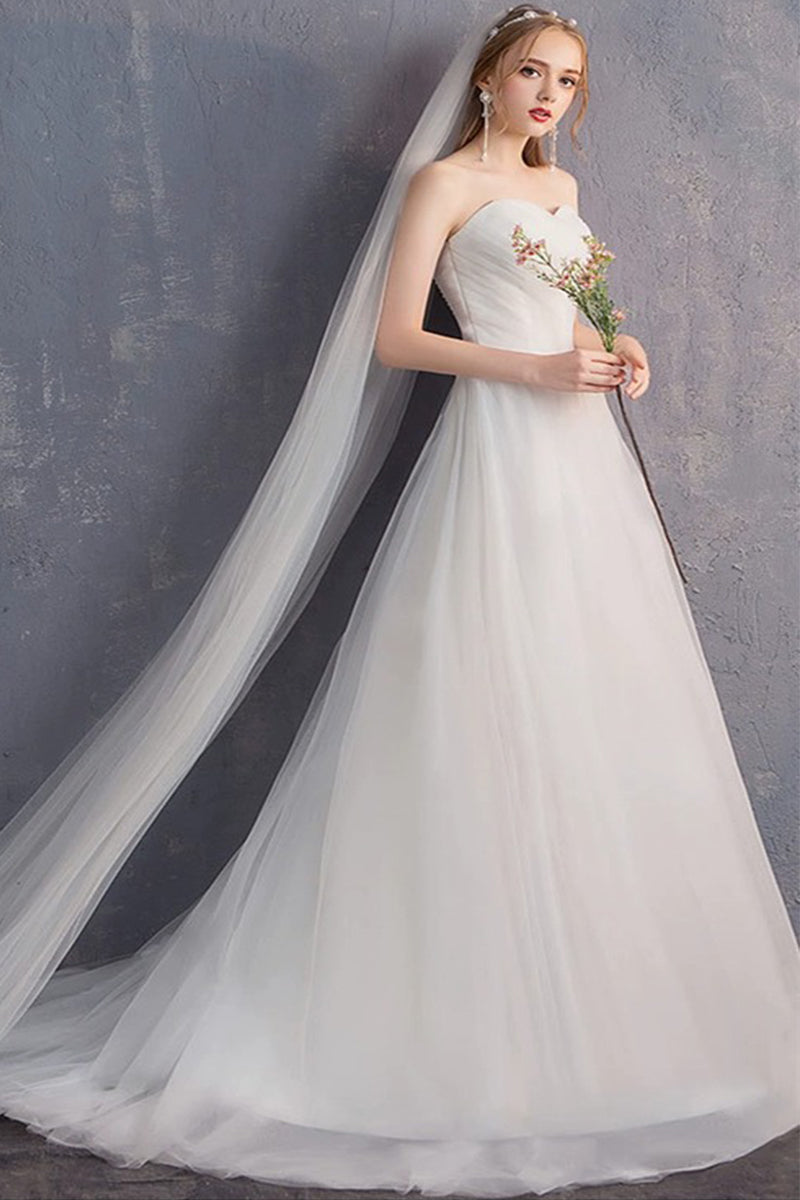 A-Line Sweep-Brush Train Tulle Wedding Dress 862474999321