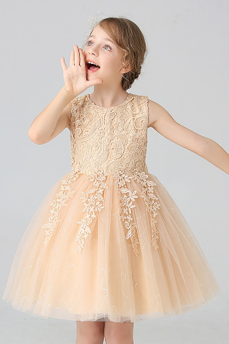 A-Line Scoop Neck Sleeveless Lace/Tulle Flower Girl Dresses With Bow(s) 728999018070