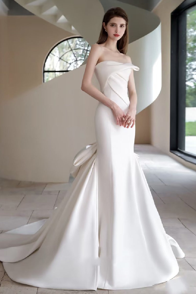 Trumpet-Mermaid Sweep-Brush Train Satin Wedding Dress 855056831342