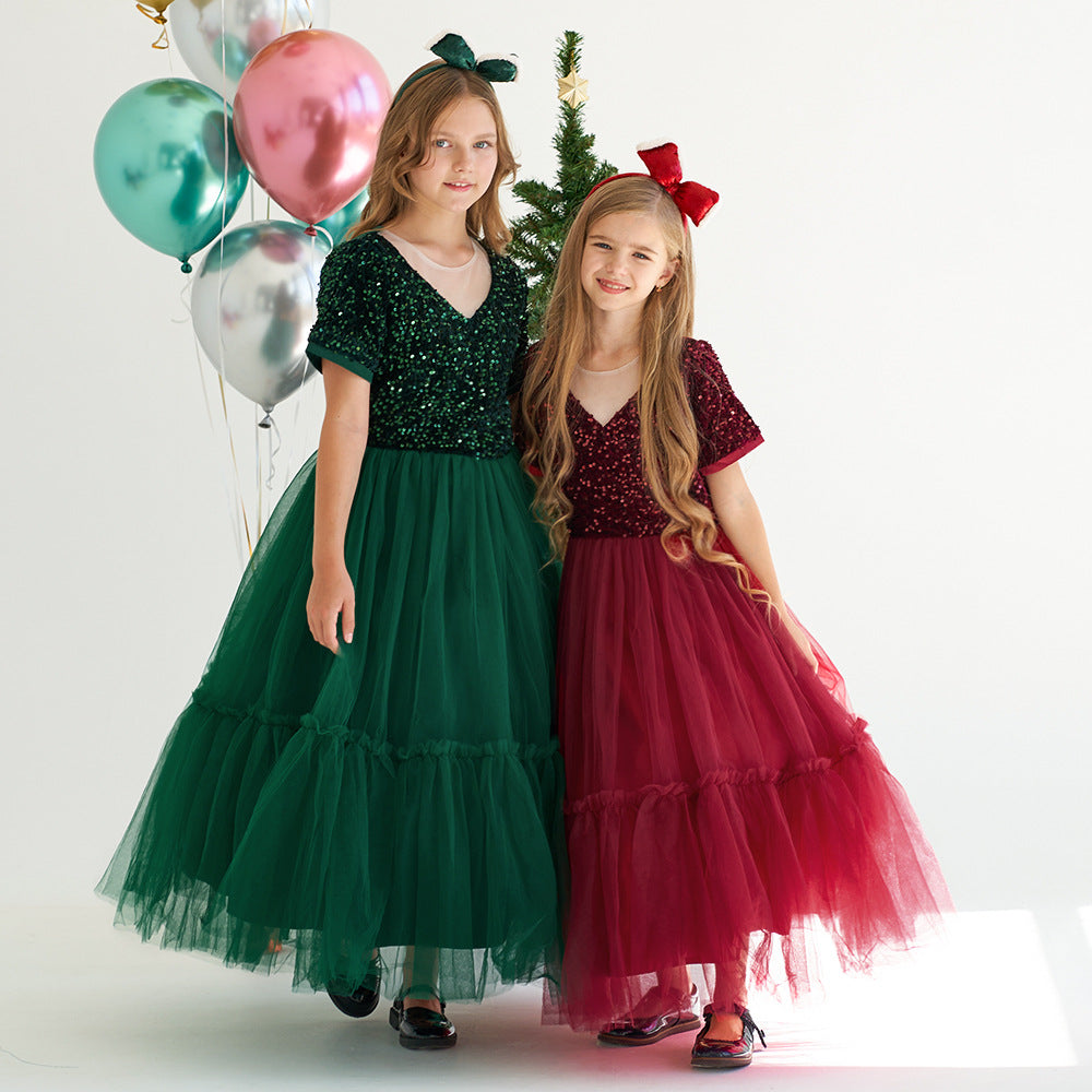 A-Line Maxi Sequined Tulle Flower Girl Dress 735143524780