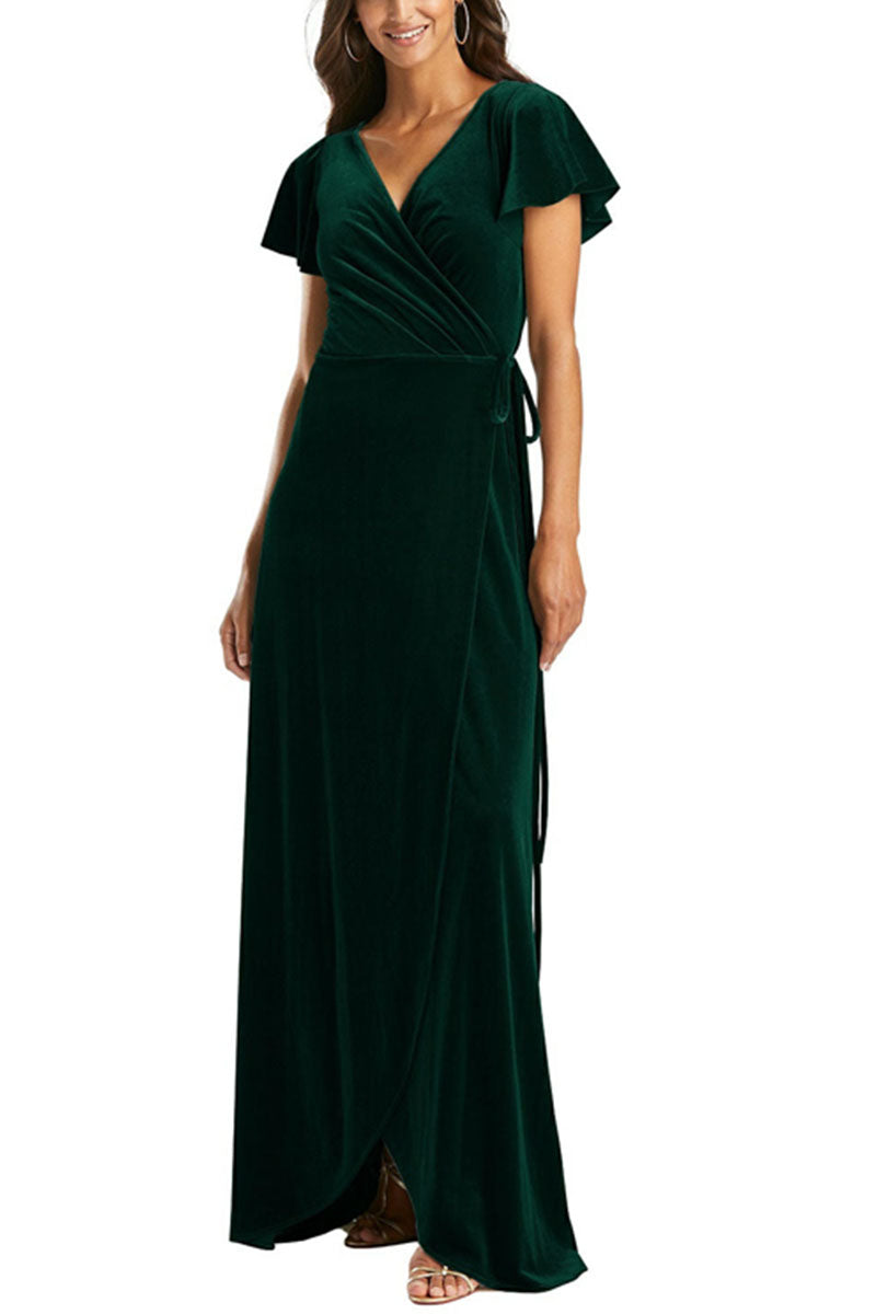 A-Line Maxi Velvet Bridesmaid Dress 632358899575