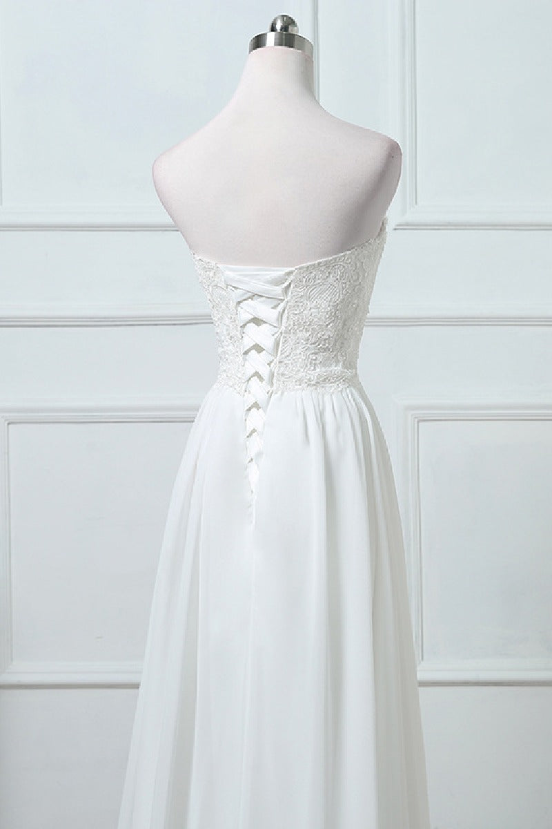 A-Line Sweep-Brush Train Chiffon Wedding Dress 640165830660